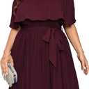 SCOMCHIC Women's Plus Size Cocktail Dress Off The Shoulder Flowy Pleated Wedding Guest Party Short Dress