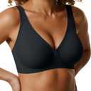 OEAK Womens Deep V Bras Wireless Comfortable Bra Supportive No Underwire Bras Tshirt Push Up Bralettes Plunge Seamless Bra (Small, Cool Black)