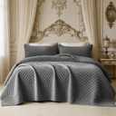 Velvet California King Quilt Size Set 106x118 Luxury Soft Bedspread Coverlet 3-Piece King Comforter Sets with 2 Pillow Shams 20x36 Super Cozy for All Seasons Velvet Bedding Set, Gray