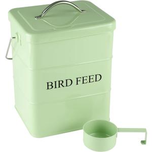 Bird Seed Storage Container Airtight,5~6LB Metal Bird Food Container with Scoop,Wild Bird Seed Tin for Storing Sunflower Seed-Ideal for Outdoor or Indoor-Squirrel proof -Green