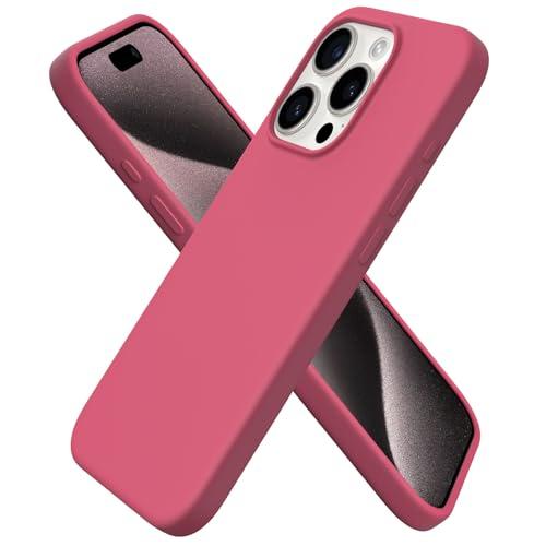 ORNARTO Compatible with iPhone 15 Pro Case 6.1", Liquid Silicone 3 Layers Full Covered Soft Gel Rubber Cover, Shockproof Protective Slim Phone Case with Anti-Scratch Microfiber Lining-Desert Rose