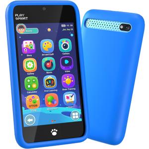 MOMILLA Toys Kids Smart Phone, 3.97" Screen Dual Cameras w/ 21 Stickers, Birthday Gifts for Kids, 16GB Toddler Learning Cell Phone with Games, Boys Girls Toys for Age 3 4 5 6 7 8 9 Year Old (Blue)