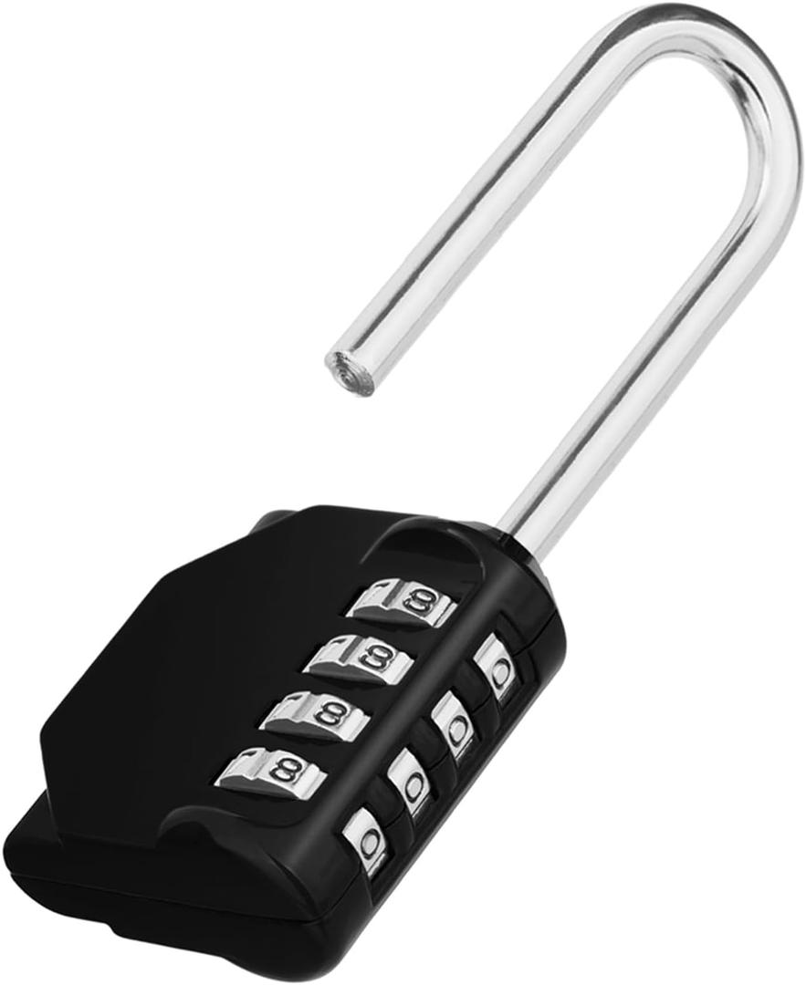 ZHEGE Long Shackle Padlock, 4.53" Overall Height, 2.62" Shackle Height, 4 Digit Combination Lock Outdoor for Fence Gate, Shed, Garage, Resettable Long Combo Lock for Gym & School Locker (Black)