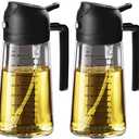 TrendPlain 16oz/470ml Glass Olive Oil Sprayer for Cooking – 2 in 1 Olive Oil Dispenser Bottle for Kitchen Gadgets and Air Fryer Accessories, Salad, BBQ - 2 Black