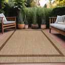 Bordered Outdoor Rug 5x7 Washable Outside Carpet for Indoor Patio Porch Waterproof Easy Cleaning Non Shedding Area Rugs Jute Beige - Nut Brown 5 x 7 (7' x 5' (Rectangular), Bordered - Natural)