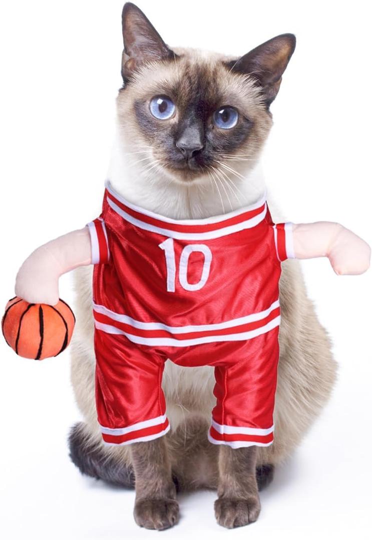 DELIFUR Dog Basketball Player Costume - Pet Halloween Costume Adjustable Funny Dress Up Sports Outfit Cosplay Clothes for Small Medium Dog (Red Basketball, Small)