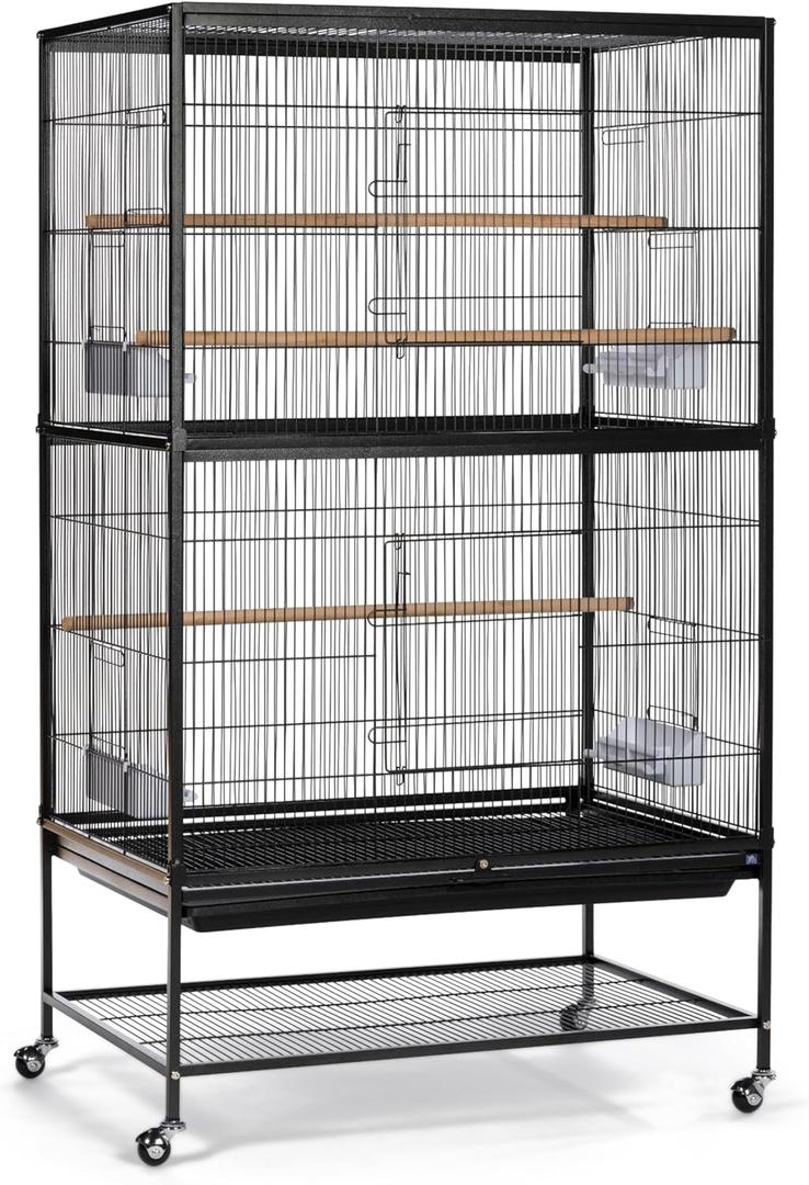 Prevue Pet Products Steel Bird Flight Cage with Wheels - Large Birdcage for Parakeets, Canaries, Finches, Cockatiels, Lovebirds, & Green Cheek, Metal Standing Birdcage - Black, Large