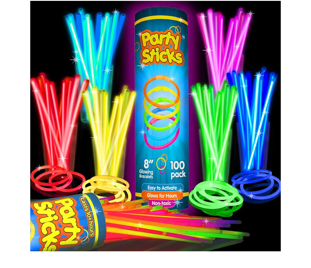 PartySticks Glow Sticks Party Supplies 100pk - 8 Inch Glow in the Dark Light Up Sticks Party Favors, Glow Decorations, Neon Party Glow Necklaces and Glow Bracelets with Connectors