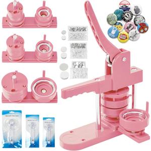Pin Maker, Button Maker Machine, Pin Maker Machine Kit Includes 300Pcs Pins 25/32/58mm (1/1.25/2.25 inch), 3 Circle Paper Cutters, DIY Button Pin Maker, Button Badge Press Machine(Pink) (Round)