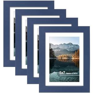 SZYUU 5x7 Picture Frame Set of 3, High Definition Real Glass, Display Pictures 4x6 with Mat or 5x7 Without Mat, Gallery Wall Hanging or Tabletop Photo Frames, Blue