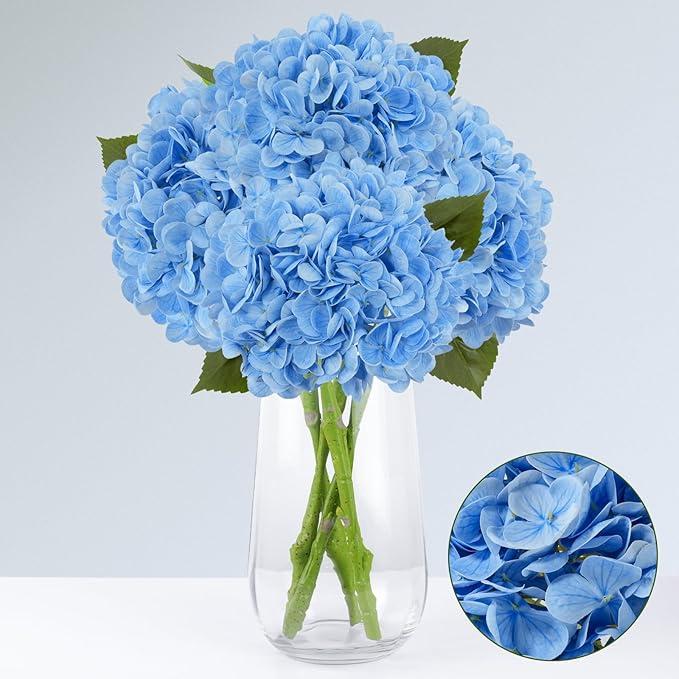 jabeick Hydrangea Artificial Flowers, 3 Pcs Real Touch Hydrangeas with Long Stem & Leaves, Large Faux Lifelike Hydrangea Flowers for Home Decor Party Wedding Bouquets Table Centerpieces, Green