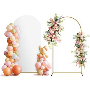 Arch Backdrop Stand and Cover Set, Metal Balloon Arch Backdrop 6ft, Gold Arched Stand Frame for Wedding, Parties,Birthday, Backdrop Decorations (White,6ft)