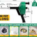 Wayona Drain Snake 50 FT, Plumbing Snake for Sink Snake Drain Clog Remover, Drain Snake with Drill Attachment with Bag Gloves Cleaning Brush, Manual or Powered Used, Not Automatic(50 FT - 1/4 inch)