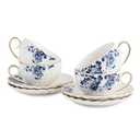 Agyiuns Tea Cup and Saucers, 6.4oz Floral Tea Cups with Gold Trim, Porcelain Bone China Teacup, Coffee Cappuccino Espresso Latte Mugs for Party Birthday, Christmas Gift (White with Blue Flower)