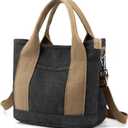 Small Tote Bag with Zipper Tote Bag for Women Canvas Crossbody Bag Shoulder Bag Satchel Hobo Bag Messenger Bag 2025 (Z06 Denim Black)