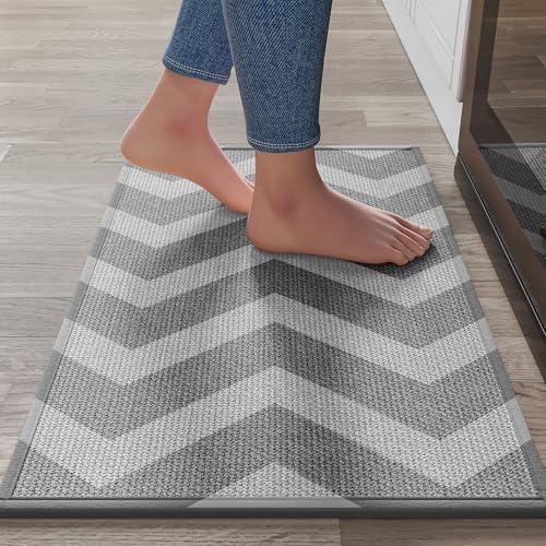 YDKGL Kitchen Mats for Floor, Super Absorbent Kitchen Rugs Non Slip Washable, Linen-Look Woven Cushioned Runner Rug, Kitchen Sink Mat Standing Mat, Easy Care, Gray, 17"x30"