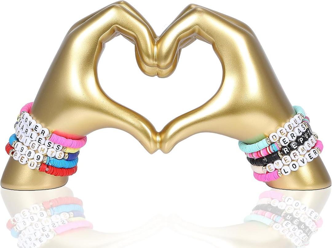 HMASYO Gold Heart Hand Sculpture Love Finger Resin Statue, Aesthetic Home Decor for Living Room Bedroom Coffee Table Bookshelf, Birthday Idea for Girls Mom Mother`s Day Decorations (No Bracelet)