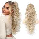 SEIKEA Ponytail Extension, 24" Fluffy Long Wavy Curly Claw Clip Hair Extensions Ponytail Multi-layered Clip in Fake Pony Tails Natural Soft Synthetic Hairpiece Dark Blonde to Light Blonde
