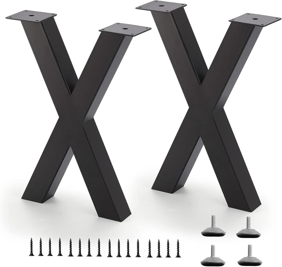 Bench Legs 16 Inch X-Shape Metal Bench Legs Sturdy Metal Coffee Table Legs, Set of 2, Black
