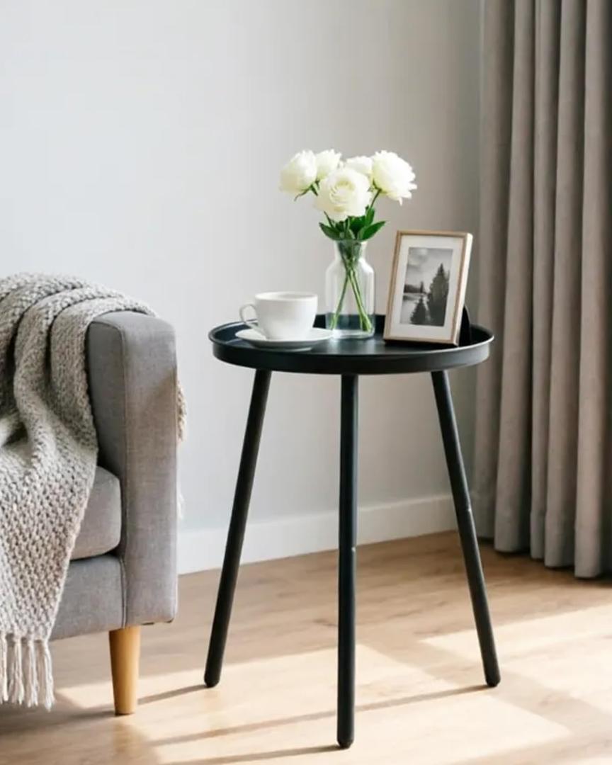 AOJEZOR Side Table: End Table for Any Room - Small Side Tables for Small Spaces All Matte Black with 3 Legged (13''Dia x 19.8''H)