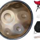 Handpan, 18 inches, 9 notes, 440Hz, G minor, comes with handpan stand, handpan bag, two beaters, and dust cloth.9-440hz (Mini Gold)
