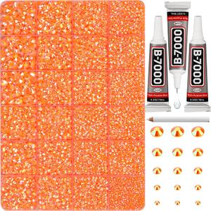 31000Pcs Orange Resin Rhinestones for Bedazzling, Bedazzle Gems Flatback Jelly Orange ab Bedazzled Crystals Jewel Diamond for Crafting Clothes Crafts, Gemstone Stone Rinestone Set 26mm and b7000 Glue