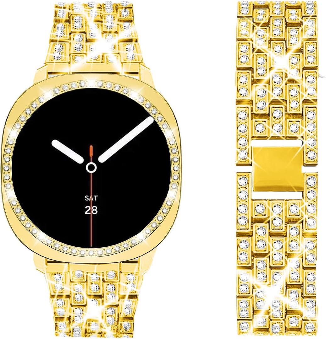 SUPOIX Band with Case Compatible for Samsung Galaxy Watch 8/7/6 40mm 44mm, 20mm Women Bling Replacement Strap & PC Protective Bumper Face Cover for Galaxy Watch 8/7/6 (Size Optional) (Gold)