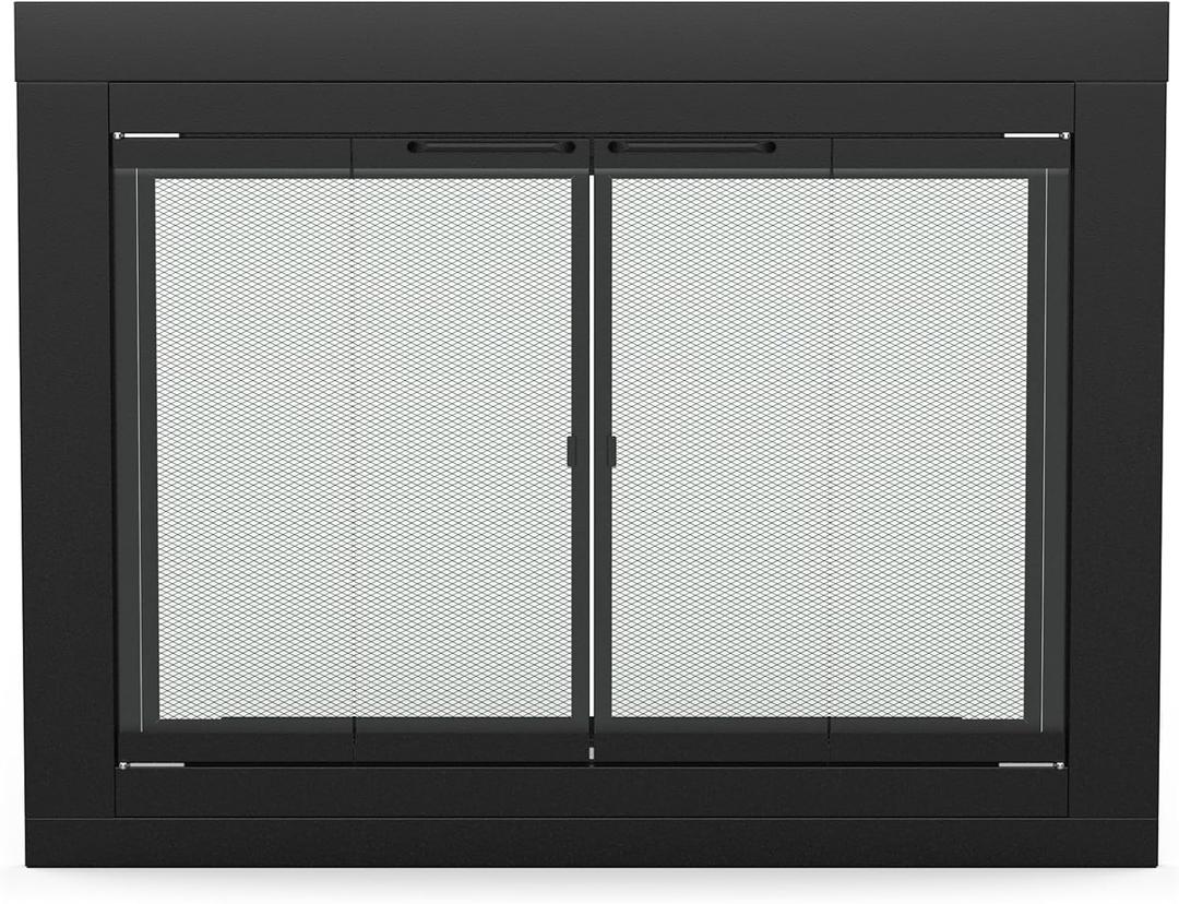 Stanbroil Fireplace Glass Bi-fold Style Door, Black Finish, Large, Decorative Fireplace Screen Door for Fireplace Accessories