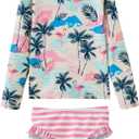 UMELOK Toddler and Little Girls Rash Guard Sets with Bikini Bottoms Swimwear (12 Years, Pink, Coconut Island)