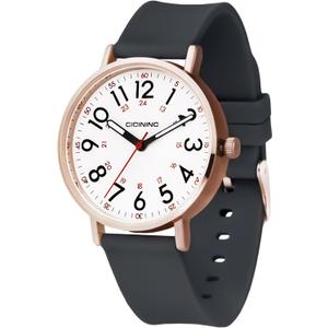 Watch with Second Hand Nursing for Women, Analog Watches for Nurses, 12/24 Hour Military Time, Easy Read Dial, Colorful Silicone Band (Deep Gray)