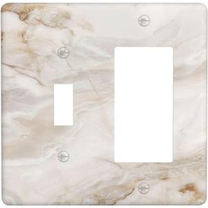 Matte White Gold Marble Abstract Luxurious Print Outlet Covers 1 Toggle 1 Rocker Combination Decorative Wall Plate Electrical Switch Plates Light Switch Cover Plate for Bathroom Kitchen Decor