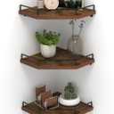 HORLIMER Floating Corner Shelf Wall Mount, 3 Pack Rustic Wood Corner Wall Shelves with Fence for Bedroom, Bathroom, Kitchen, Living Room, Brown