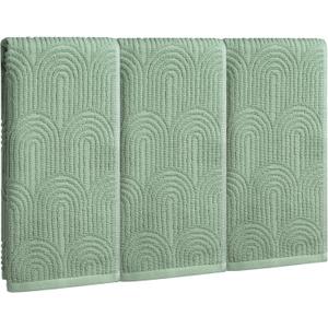 3 Pack Sage Green Hand Towels for Bathroom,100% Cotton Jacquard Boho Decorative Hand Towel Set,Soft Absorbent Quick Dry Guest Towels 14x30 Inch