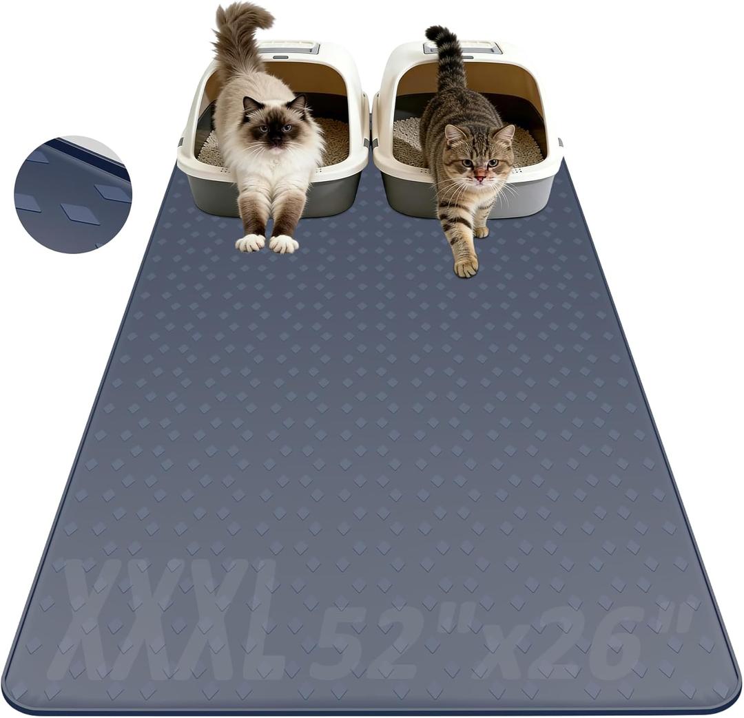 Cat Litter Mat, XXXL 52"x26" Extra Large Litter Mats Silicone, Jumbo Waterproof Floor Mat for Pets, Litter Trapping, Easy to Clean for Multi-cat Households(Grey)