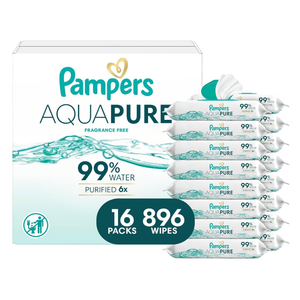 Pampers Aqua Pure Baby Wipes, Unscented, Fragrance Free, 99% Water, Water Based, Multi-Use, 896 Wipes Total 