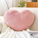 Dusty Pink Heart Pillows, Cute Heart Decorative Pillow, Heart Shaped Throw Pillows for Bed, Faux Rabbit Fur Plush Home Decor Pillow Cushion for Chair Sofa Living Room (Mini 12.9" x 9.8")