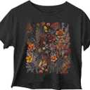 Woffccrd Womens Short Sleeve Crop Tops Wildflower T-Shirts Crew Neck Summer Casual Loose Graphic Tee Tops (M, 3 Dark Grey)