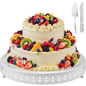 Wenqik White Metal Cake Stand 20 Inch with Cutting & Spatula