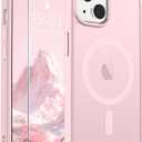 SUPFINE Magnetic for iPhone 15 Case with Screen Protector (Compatible with MagSafe) (Military Grade Drop Protection) Translucent Matte Shockproof Phone Cover,Light Pink