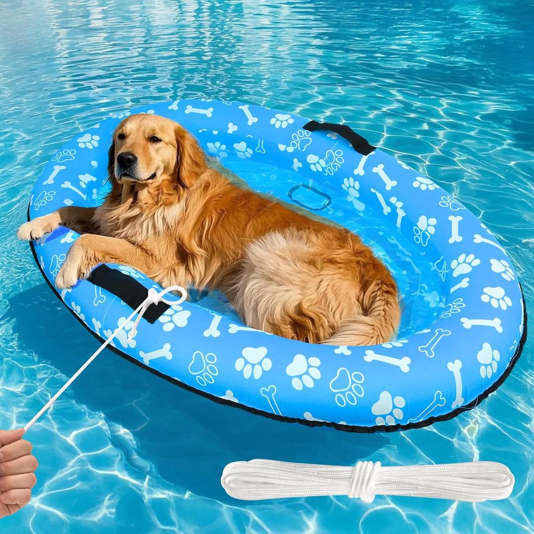 Pasara Large Dog Pool Float - 59"X35" Dog Pool Float for Large Dogs, Puncture Proof pet Floats Holds Up to 110 Lbs, (Blue)