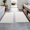 MIULEE Set of 2 Waffle Bathroom Runner Rugs, Boho Bath Rugs Non Slip Washable, Super Absorbent Runner Bath Mats, Rubber Backed Shower Mats for Hallway Bedroom Laundry Room, White, 2'x4'(24x48 Inch)