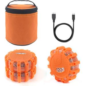 Ecoangel USB Rechargeable LED Road Flares Emergency Lights-Roadside Warning Car Safety Beacon Flashing Disc Flare Kit with Magnetic Base for Vehicles & Boat | 3 Beacon Disc Pack