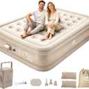 H&W Camping Air Mattress Queen Size, 16" Elevated Blow Up Bed with Detachable Rechargeable Pump, 900lbs Heavy Duty Inflatable Mattress, Cordless Flocked Airbed for Camping, Guests & Home