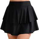 Halcurt Women's High Waisted Double Ruffle Swim Skirt with Shorts Tummy Control Swimsuit Bottoms Size 2XL