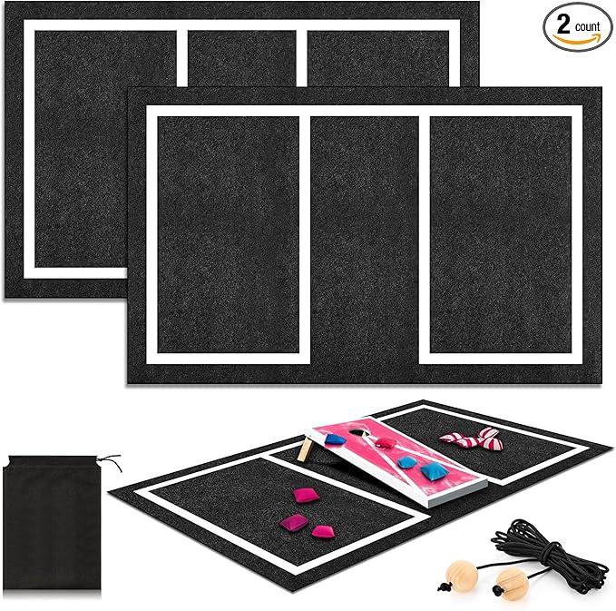 2 Pcs Cornhole Mats Set 60x96 Professional Cornhole Pitch Pad, Range Finder Tool Set, Non-Slip Board Game Mats for Under Boards Keep Tossing Bags Clean and Secure Footing