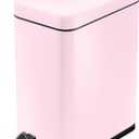 Home Zone Living 1.3 Gallon Small Bathroom Trash Can with Lid and Step Pedal, Stainless Steel Wastebasket with Slim Design for Home and Office, Matte Pink, 5 Liters