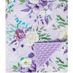 Toddler Blanket 50 x 60 Inch, Large Baby Blanket for Kids, Super Soft Warm Minky with Dotted Backing, Purple Floral