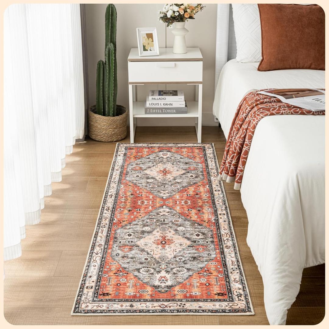 Istana Hallway Runner Rug 2.5x8  Red/Teal Entryway Rug -Silk's Soft Touch Runners for Hallways - Stylish Kitchen Runner Rug Non Slip