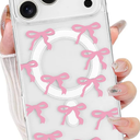 DALIHEBO Magnetic Case for iPhone 17 Pro, 3D Pink Magnetic Stand Bowknot Phone Case, Cute Pink Clear Bow Aesthetic Design Soft Durable TPU Transparent Protective Cover for Women Girls-03