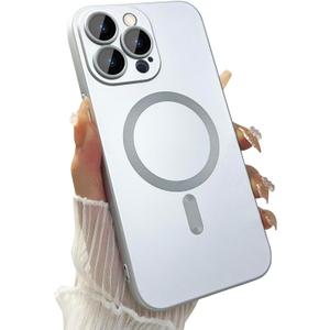 Magnetic Case for iPhone 15 Pro Max Phone Case for Women, Matte Luxury Soft Metallic Luster Design with Camera Lens Protector, Compatible with Magsafe Case for iPhone 15 Pro Max 6.7"-Silver